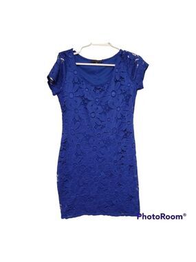 Tiana B Royal Blue Floral Lace Sheath Cocktail Dress Women's Small